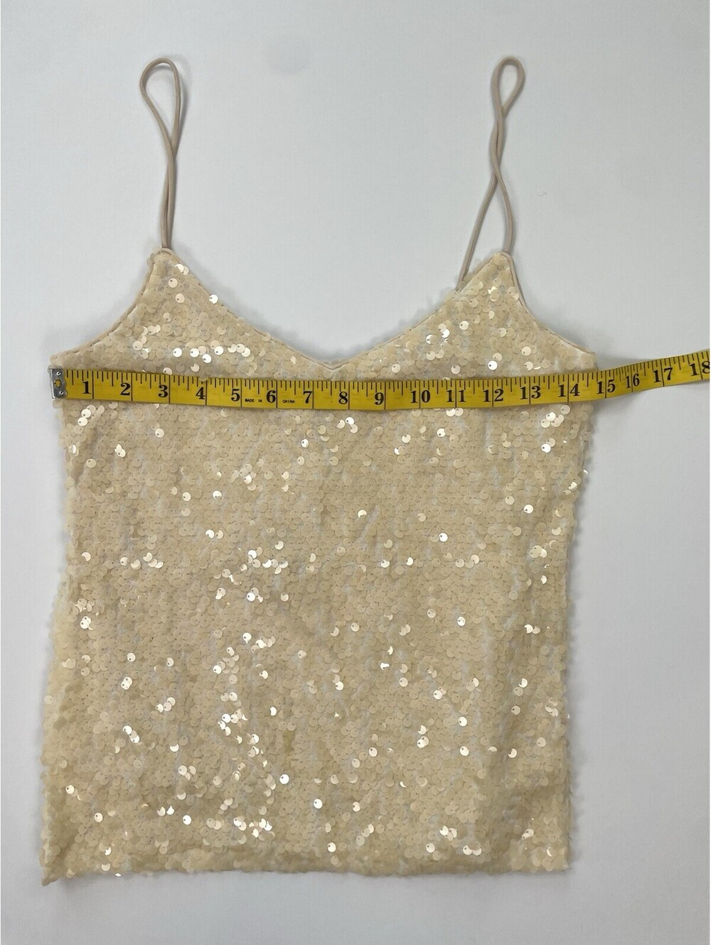 NWT WAYF Sequin Tank Top Cami Womens XS Ivory Cream Sparkle Spaghetti Strap - Picture 8 of 8